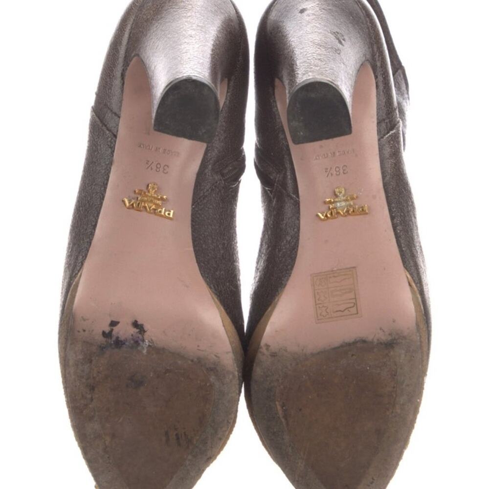 Prada Brown Crackle Leather Platform Heeled Boots EU 38.5/US 8.5 - Picture 5 of 5